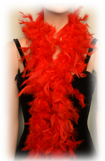 Red feathered boa for sale at Capone's Dinner and Show