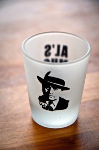 Al Capone Mug Shot imprinted on a shot glass