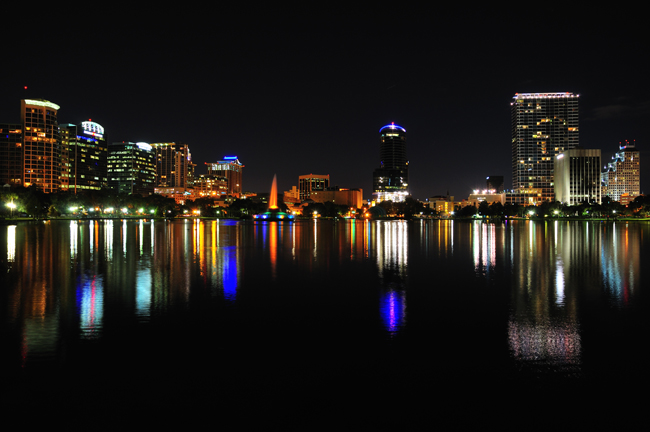Photo of downtown Orlando skyline at night