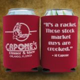 Aluminum can koozie with Al Capone quote.