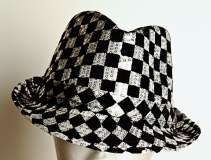 Checkered fedora hat for costume parties and fun.