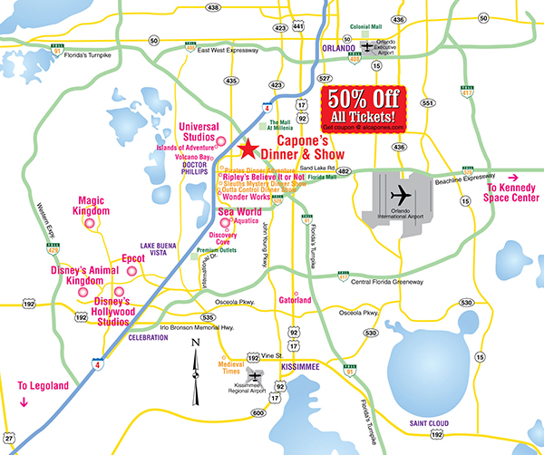 Map of Attractions around Orlando