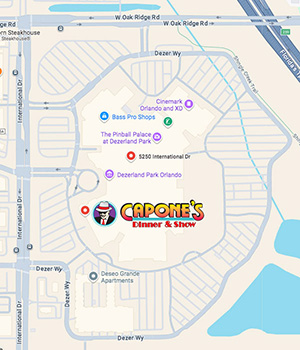 Map with correct location marker showing Capone's entrance.